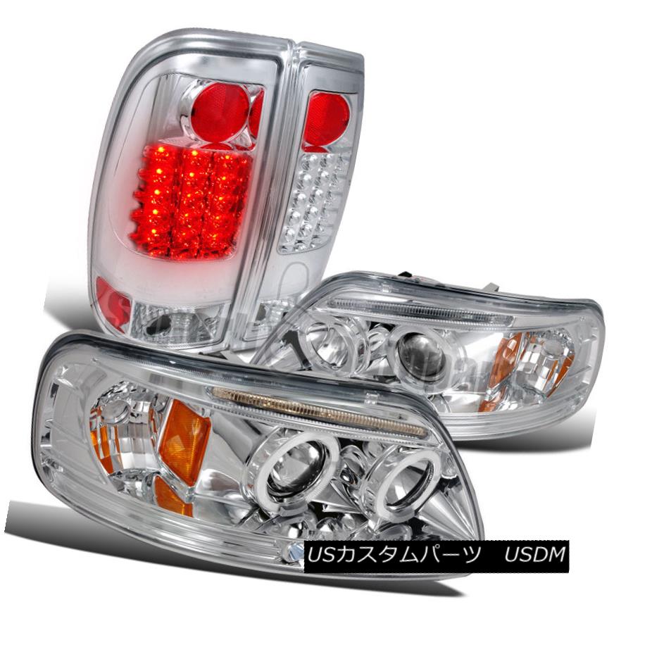 ヘッドライト 1997-2003 Ford F150 Chrome Halo Projector HeadlightS+Clear LED Tail Lamp 1997-2003フォードF150クロームハロープロジェクターヘッドライト+クリーン ar LEDテールランプ 【並行輸入品】