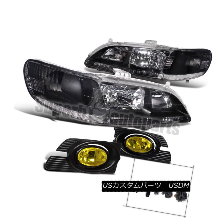 ヘッドライト For 2001-2002 Honda Accord 4dr Headlights Black+Bumper Fog Lights Yellow Lens 2001?2002年ホンダアコード4drヘッドライトブラック+バンパーフォグライトイエローレンズ 【並行輸入品】