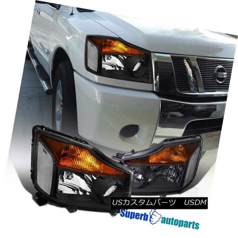 ヘッドライト fit Nissan 2004-2015 Titan 2004-2007 Armada Pickup Black Crystal Headlights フィット日産2004-2015タイタン2004-2007アルマダピックアップブラッククリスタルヘッドライト 【並行輸入品】
