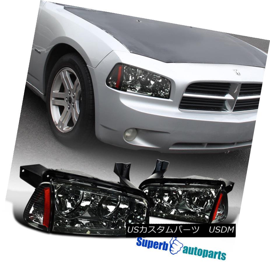 ヘッドライト 06-10 Dodge Charger Euro Replacement Smoke Headlights w/ Corner Signal Lamps 06-10ダッジチャージャーユーロ交換用スモークヘッドライト/コーナー信号ランプ 【並行輸入品】