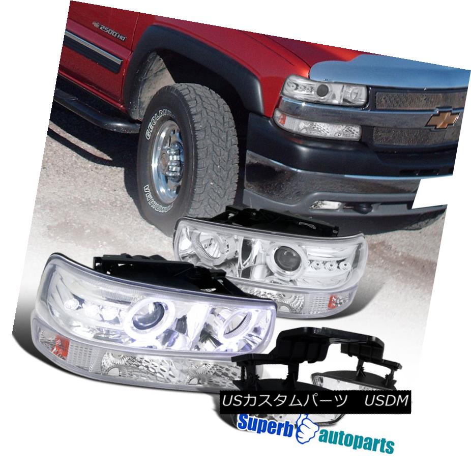 ヘッドライト 1999-2002 Chevy Silverado Halo LED Headlights Chrome+Bumper Light+Fog Lamp Clear 1999-2002 Chevy Silverado Halo LEDヘッドライトクローム+バンパーライト+フォグランプクリア 【並行輸入品】