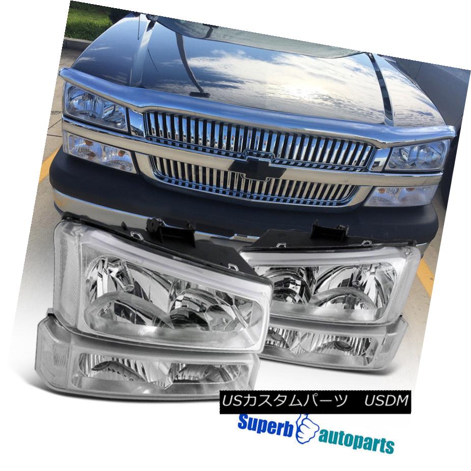 ヘッドライト 2003-2007 Chevy Silverado Headlight Chrome+Bumper Lamps w/ Clear Reflector 2003-2007シボレーシルバラードヘッドライトクローム+クリアリフレクター付バンパーランプ 【並行輸入品】