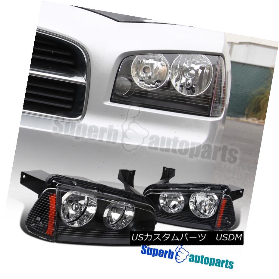 ヘッドライト 06-10 Dodge Charger Euro Replacement Black Headlights w/ Corner Signal Lamps 06-10ダッジチャージャーユーロ交換用ブラックヘッドライト/コーナー信号ランプ 【並行輸入品】