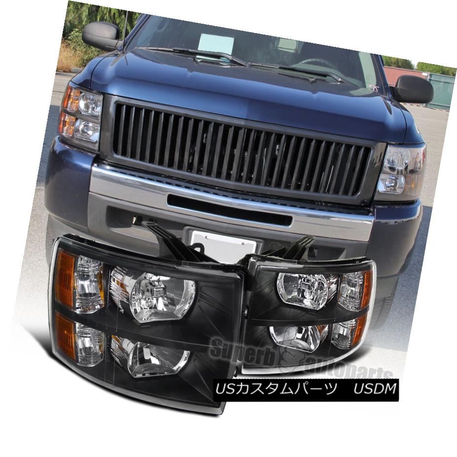 ヘッドライト 2007-2014 Chevy Silverado Euro Headlights Black w/ Amber Reflector 2007年?2014シボレーシルバラードユーロヘッドライトブラック/アンバーリフレクター 【並行輸入品】
