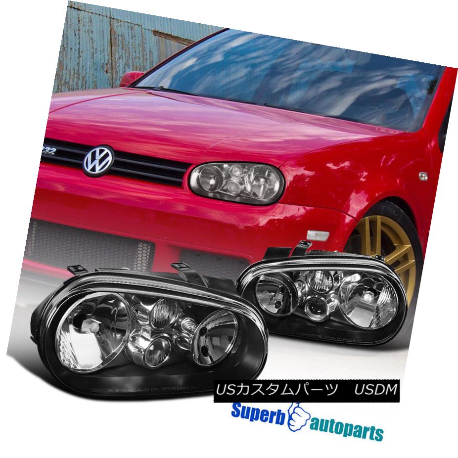 ヘッドライト Fit 99-06 VW Volkswagen Golf GTI MK4 R32 Cabrio Black Clear Headlights+Fog Lamps フィット99-06 VWフォルクスワーゲンゴルフGTI MK4 R32カブリオブラッククリアヘッドライト+フォグランプ 【並行輸入品】