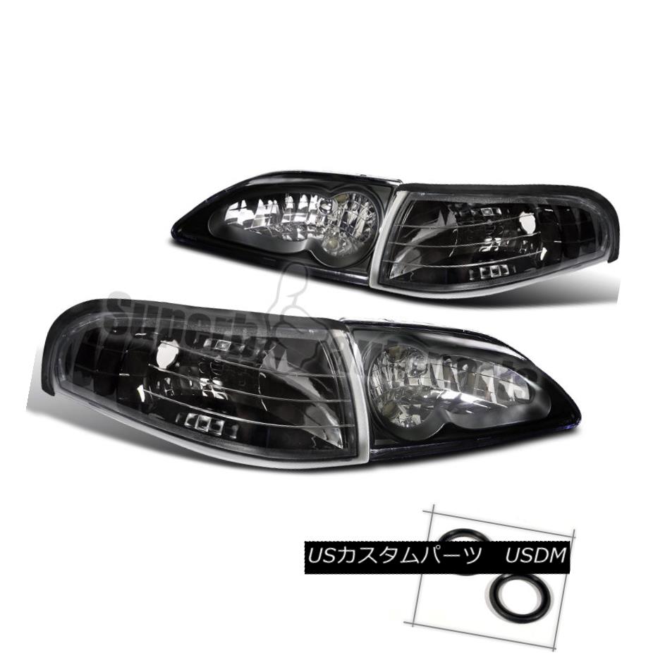 ヘッドライト 1994-1998 Ford Mustang Headlight w/ Clear reflector+Corner Signal Lamps Black 1994-1998フォードマスタングヘッドライト（クリアリフレクター+トウモロコシ） erシグナルランプブラック 【並行輸入品】