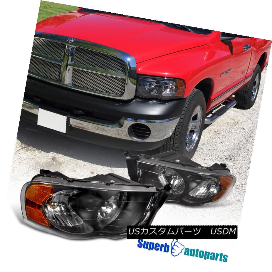 ヘッドライト 2002-2005 Dodge Ram 1500 2500 Euro Headlight Head Lamps Black Pair Replacement 2002-2005ダッジラム1500 2500ユーロヘッドライトヘッドランプブラックペア交換 【並行輸入品】