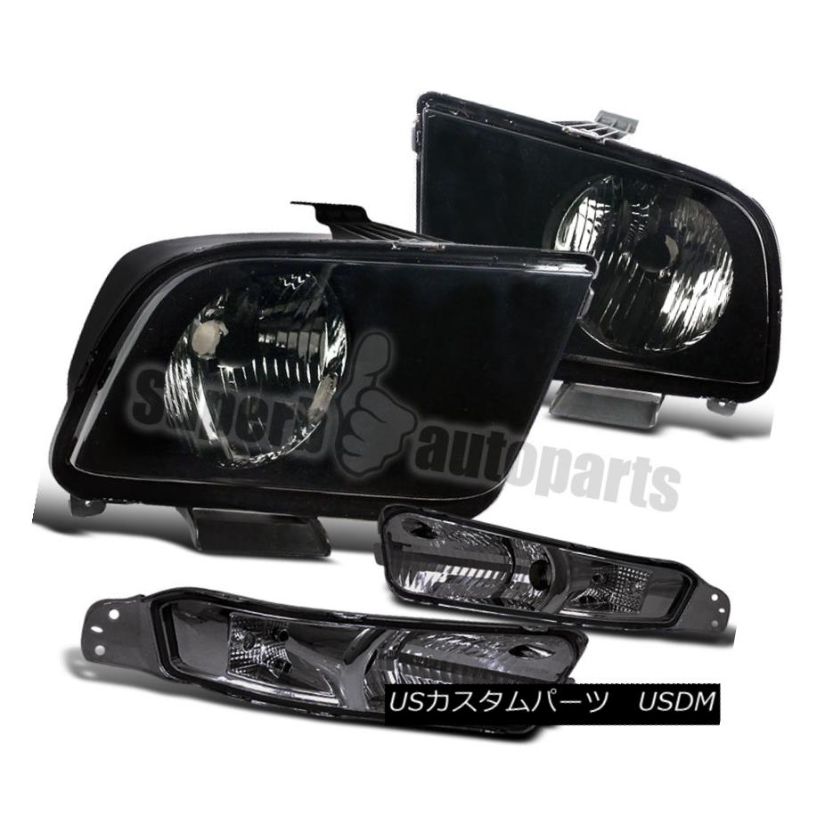 ヘッドライト 2005-2009 Ford Mustang GT Black Headlights+Front Bumper Signal Lights Smoke 2005-2009 Ford Mustang GTブラックヘッドライト+ ntバンパーシグナルライトスモーク 【並行輸入品】