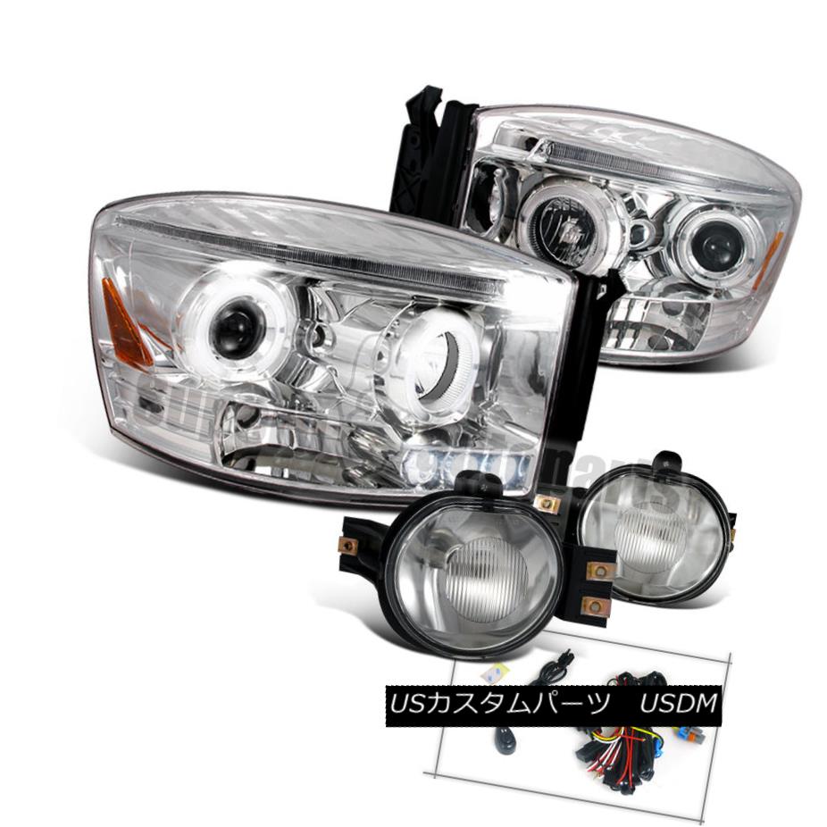 ヘッドライト 2006-2008 Ram LED Halo Projector Headlights Chrome+Clear Bumper Fog Lights 2006-2008 Ram LED HaloプロジェクターヘッドライトChrome +クリアバンパーフォグライト 【並行輸入品】