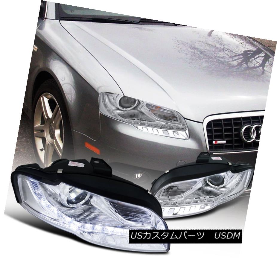 ヘッドライト For 2006-2008 Audi A4 Replacement Chrome Projector Headlights+LED DRL Lamps Pair 2006-2008 Audi A4交換用クロームプロジェクターヘッドライト+ LED DRLランプペア 【並行輸入品】