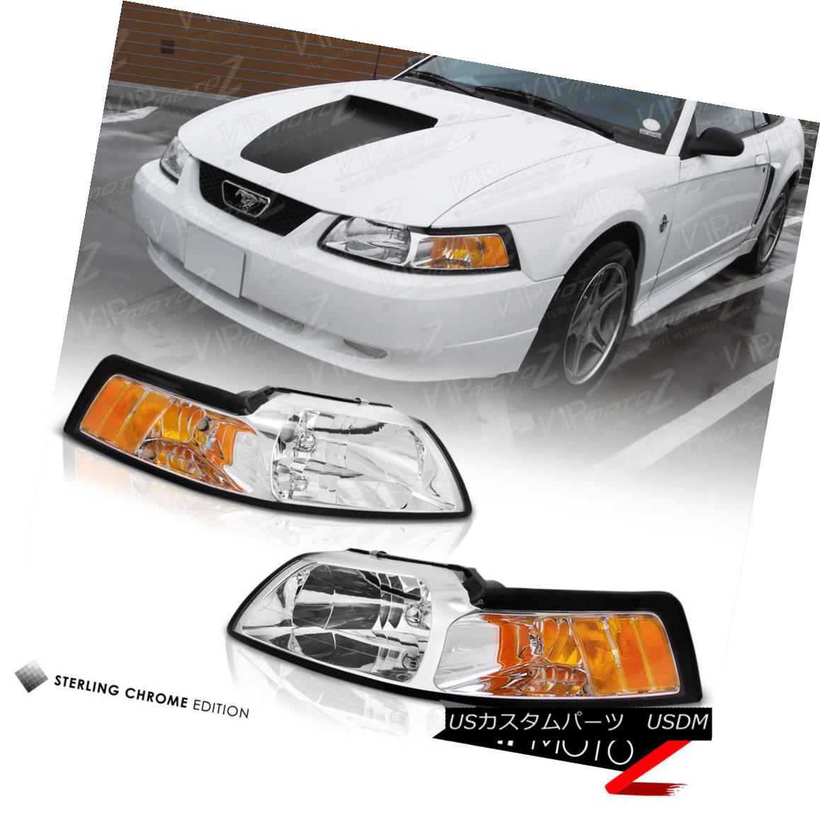 ヘッドライト Ford Mustang 99-04 GT V8 Crystal Clear Headlight Signal Lamp w/ Amber Left+Right フォードマスタング99-04 GT V8クリスタルクリアヘッドライトシグナルランプアンバー左+右 【並行輸入品】