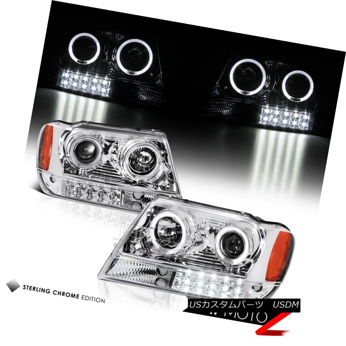 ヘッドライト 99-04 JEEP GRAND CHEROKEE WJ L+R HALO PROJECTOR CHROME HEADLIGHT LED BUMPER LAMP 99-04ジープ・グラン・チェロキーWJ L + Rハロー・プロジェクター・クロームヘッドライトLEDバッファー・ランプ 【並行輸入品】