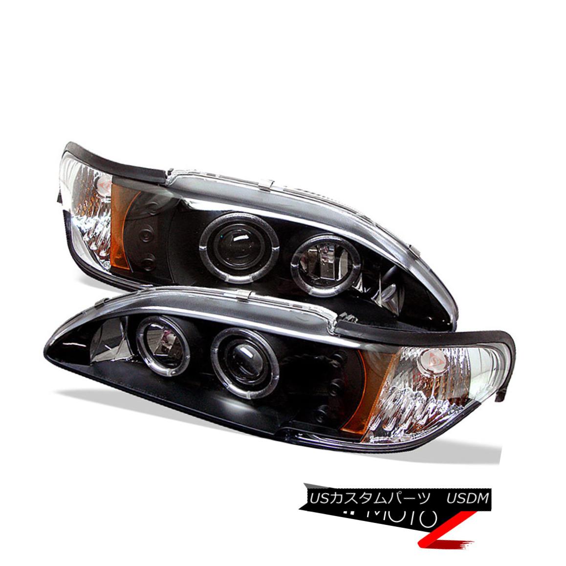 ヘッドライト New Pair LH+RH Dual Halo Black Projector Headlight Lamp Set 1994-98 Ford Mustang 新しいペアLH + RHデュアルヘイローブラックプロジェクターヘッドライトランプセット1994-98 Ford Mustang 【並行輸入品】