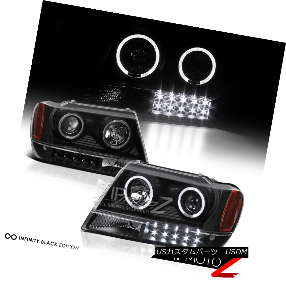 ヘッドライト L+R HALO PROJECTOR BLACK LED HEADLIGHT 99-04 JEEP GRAND CHEROKEE LAREDO WJ WG L + RハロープロジェクターブラックLEDヘッドライト99-04 JEEP GRAND CHEROKEE LAREDO WJ WG 【並行輸入品】