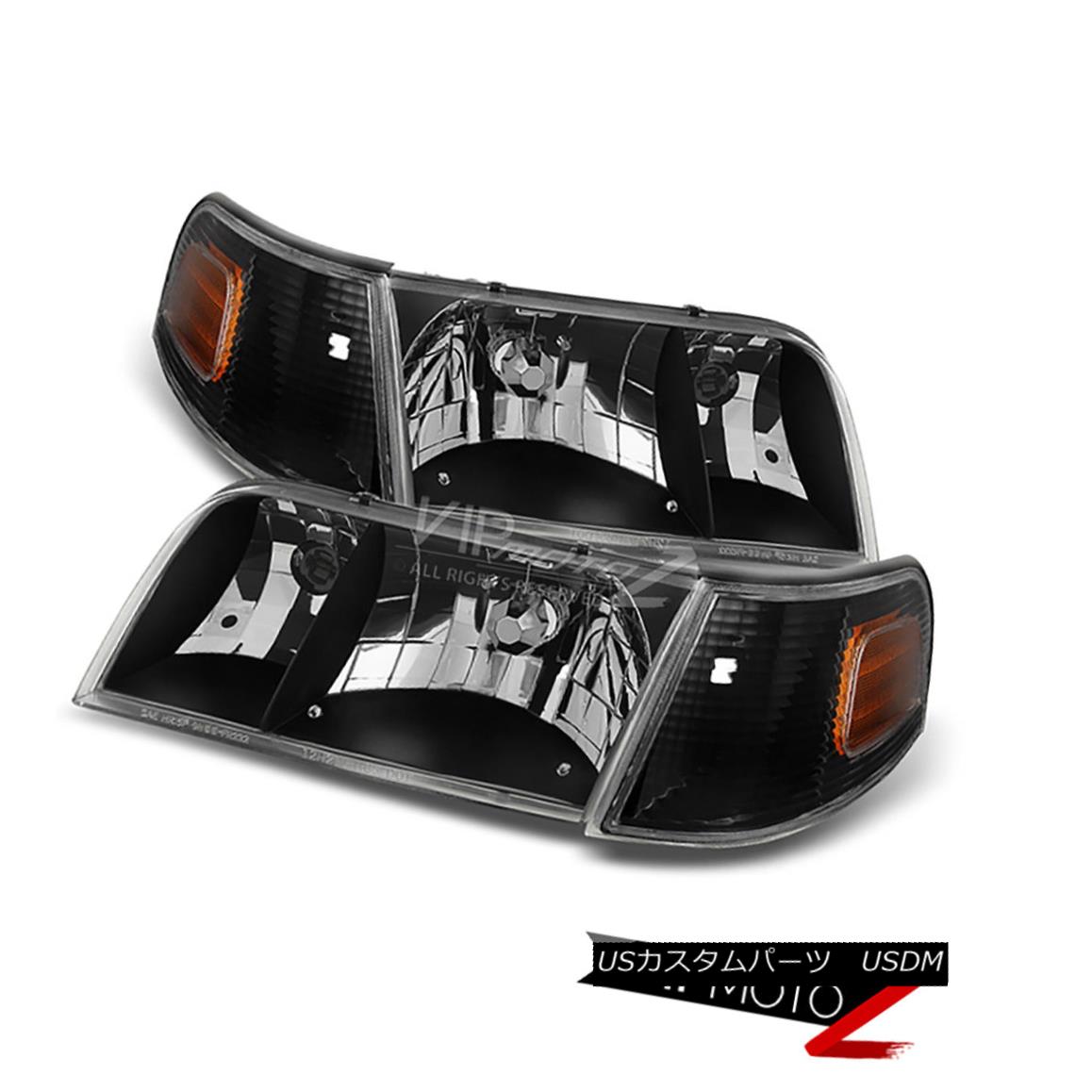 ヘッドライト 1998-2011 Ford Crown Victoria Black Front Headlights Corner Signal [4PC Combo] 1998?2011年フォードクラウンビクトリアブラックフロントヘッドライトコーナー信号[4PCコンボ] 【並行輸入品】