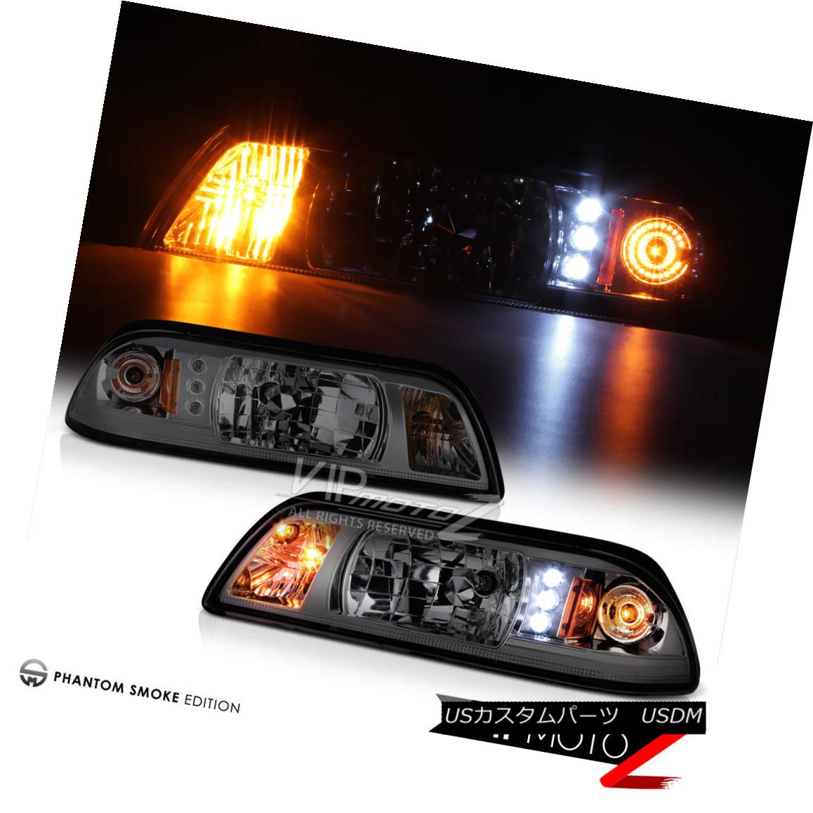 ヘッドライト Smoke 1PC Crystal Headlight Lamps Left+Right w/ LED DRL 87-93 Mustang GT 5.0 煙1PCクリスタルヘッドライトランプ左+右LED付きDRL 87-93 Mustang GT 5.0 【並行輸入品】
