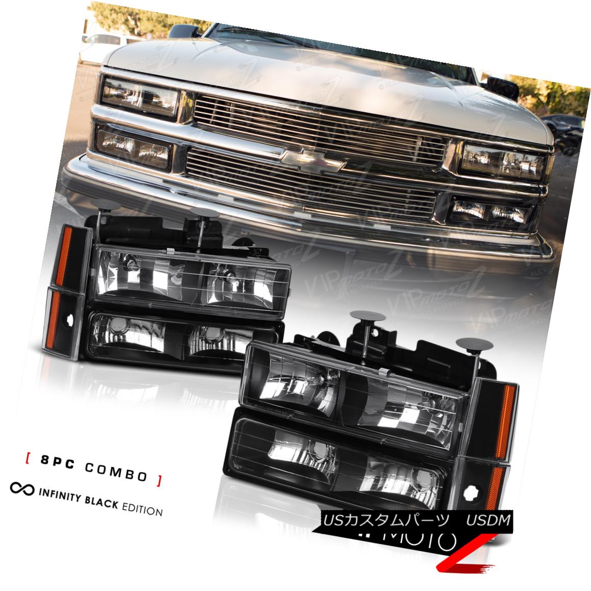 ヘッドライト New Pair Left+Right Black Diamond Headlight+Bumper Parking Signal Lamps w/ Amber 新しいペア左右+ブラックダイヤモンドヘッドライト+バンプ erパーキングシグナルランプ/アンバー 【並行輸入品】