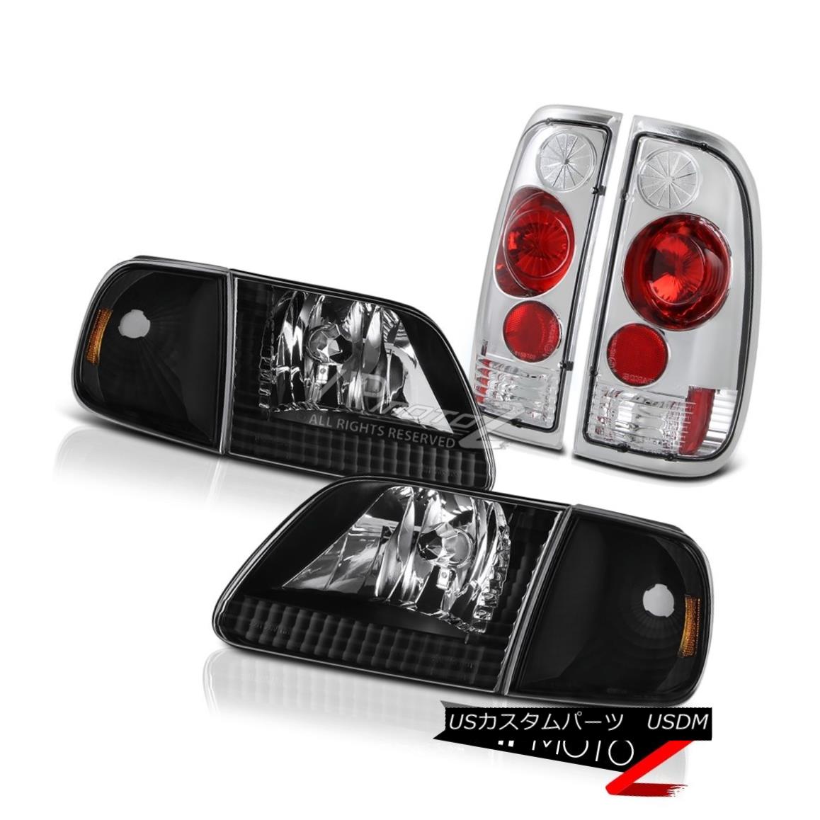 ヘッドライト 1997-2003 Ford F150 Lariat Black Corner Headlights Chrome Rear Signal Tail Light 1997-2003フォードF150ラリアットブラックコーナーヘッドライトクロームリアシグナルテールライト 【並行輸入品】