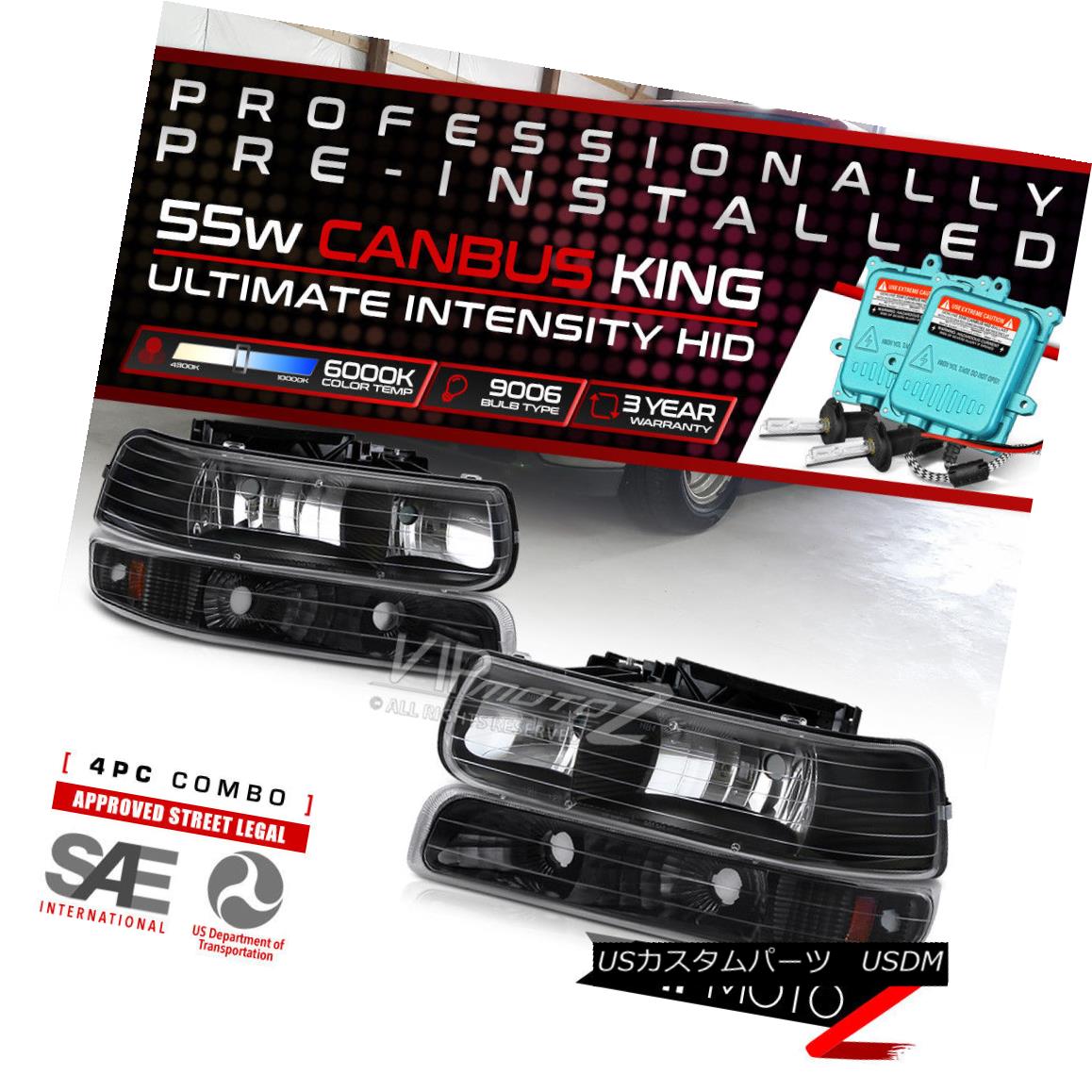 ヘッドライト {Pre-Installed HID Low Beam} Chevy 99-02 Silverado Headlight+Bumper Parking 4PC {プリインストールされたHIDロービーム} Chevy 99-02 Silveradoヘッドライト+バンプ 駐車場4PC 【並行輸入品】