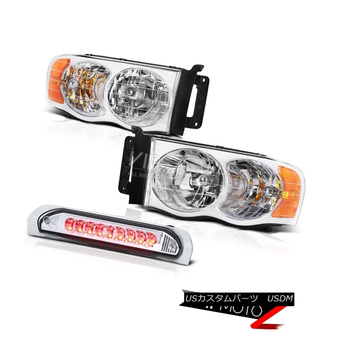 ヘッドライト 02-05 Dodge RAM 1500/2500/3500 Chrome L+R Headlamp w/ Amber+LED 3rd Brake Lights 02-05ドッジRAM 1500/2500/3500クロームL + Rヘッドランプ（アンバー+ LED）第3ブレーキライト 【並行輸入品】