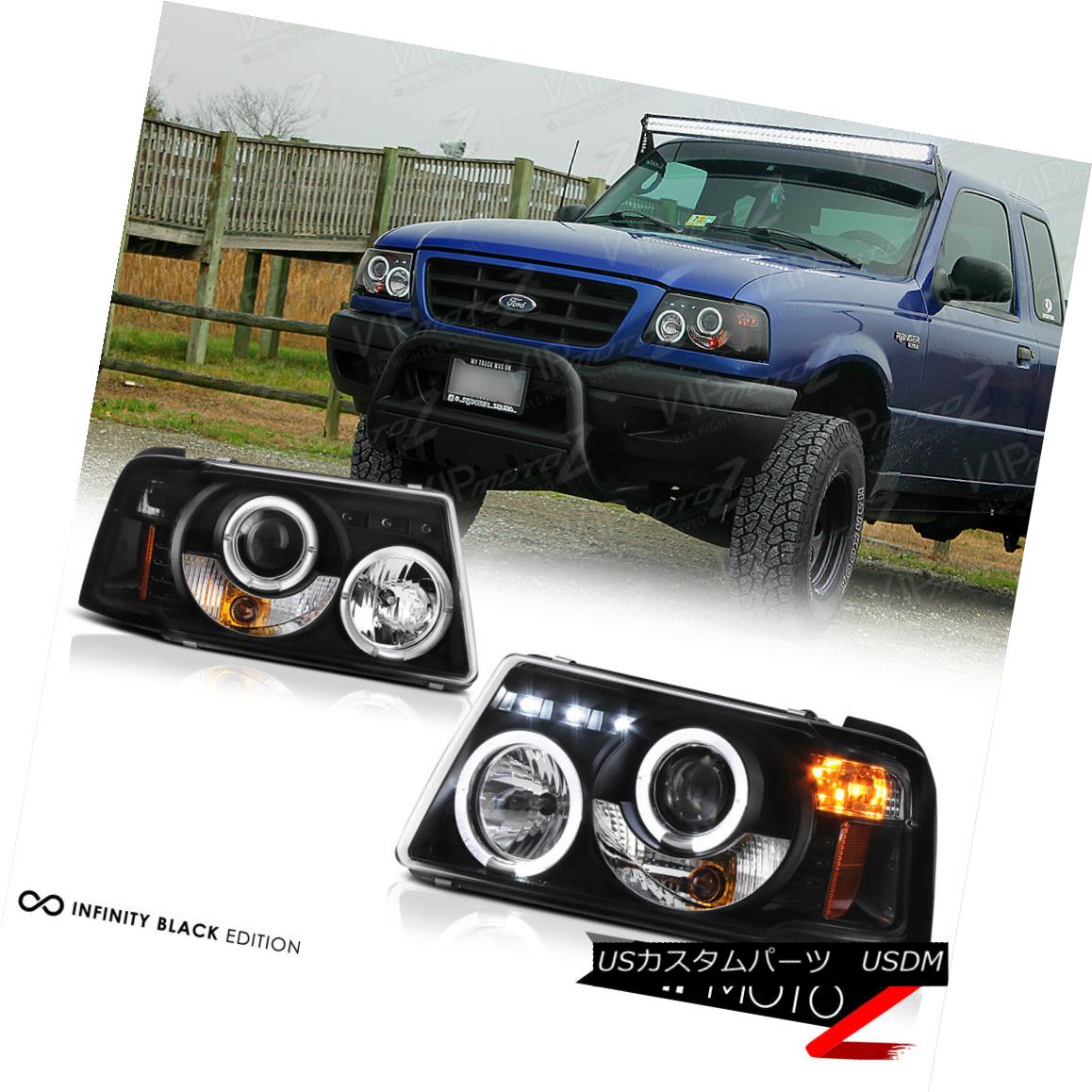 ヘッドライト 2001-2011 Ford Ranger Pair LH+RH Halo LED Black Projector Headlights Headlamps 2001-2011 Ford RangerペアLH + RH Halo LEDブラックプロジェクターヘッドライトヘッドランプ 【並行輸入品】