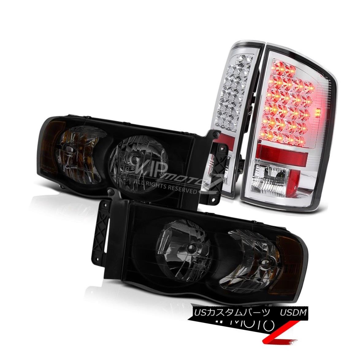 ヘッドライト 02-05 Dodge Ram 1500 2500 5.9L Dark Tinted Headlamps Clear Chrome Taillamps SMD 02-05ダッジラム1500 2500 5.9LダークティンテッドヘッドランプクリアクロームタイルランプSMD 【並行輸入品】