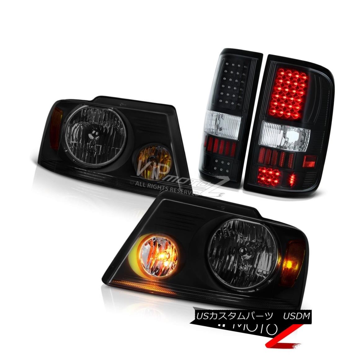 ヘッドライト 04-08 Ford F150 XLT Smoke Tinted Headlamps Inky Black Tail Lamps \