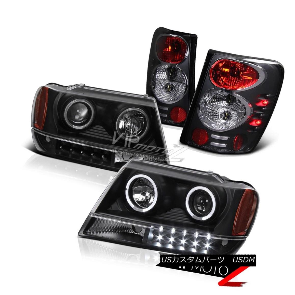 ヘッドライト 99-04 JEEP GRAND CHEROKEE WG WJ L+R BLACK LED HALO PROJECTOR HEADLIGHT+TAILLIGHT 99-04 JEEP GRAND CHEROKEE WG WJ L + R BLACK LEDハロープロジェクターヘッドライト+テール ライト 【並行輸入品】