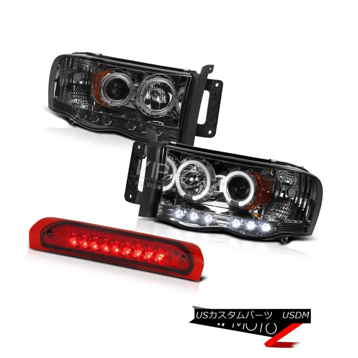 ヘッドライト 02-2005 Dodge Ram V8 Truck L+R Halo Projector Smoke Headlight+3rd Rear Tail Lamp 02-2005 Dodge Ram V8トラックL + R Haloプロジェクタースモークヘッドライト+ 3番目の後部テールランプ 【並行輸入品】