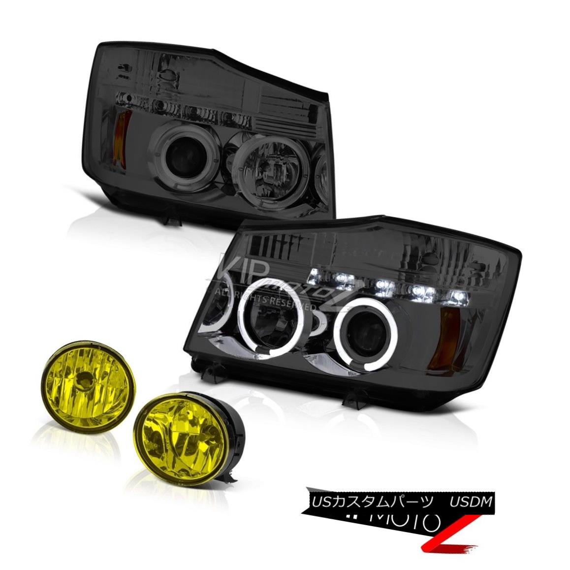 ヘッドライト For 04-15 Titan 4X4 Dark Smoke Projector Halo Headlight Tail Light Bumper Fog 04-15タイタン4X4ダークスモークプロジェクターのためのヘイローヘッドライトテールライトバンパーフォグ 【並行輸入品】