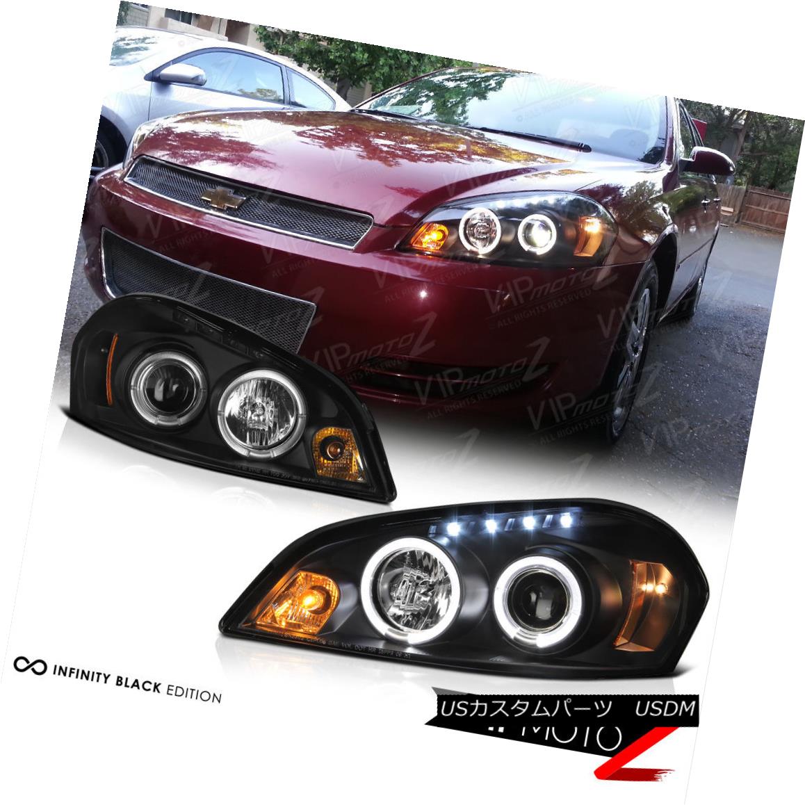 在庫処分大特価 ライト ランプ Chevy 06 13 ヘッドライト Impala 06 13シボレーインパラハローledブラックプロジェクターヘッドライト06 07モンテカルロ Carlo Monte 06 07 Headlight Projector Black Led Halo