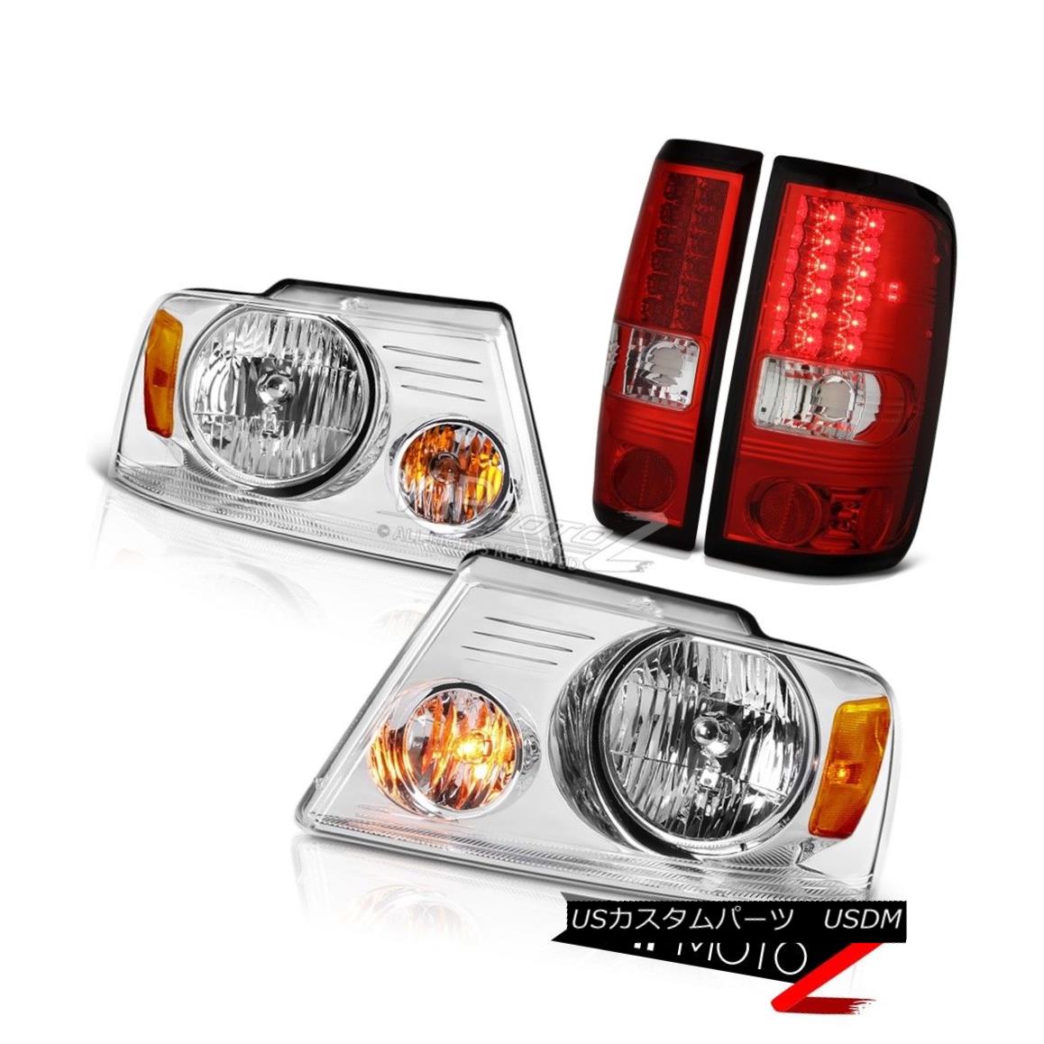 ヘッドライト 04-08 F150 FORD Red LED Rear Signal Tail Lights Set+Headlights Headlamps Chrome 04-08 F150フォードレッドLEDリアシグナルテールライトセット+ヘッドライトヘッドランプクローム 【並行輸入品】