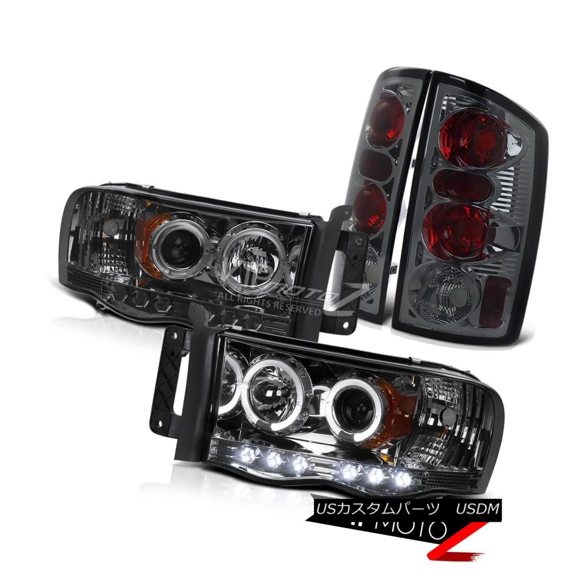 ヘッドライト Dodge 02-2005 RAM 1500/2500 Left+Right Halo Projector SMOKE Headlight+Tail Lamp ドッジ02-2005 RAM 1500/2500左+右ハロープロジェクターSMOKEヘッドライト+テールランプ 【並行輸入品】