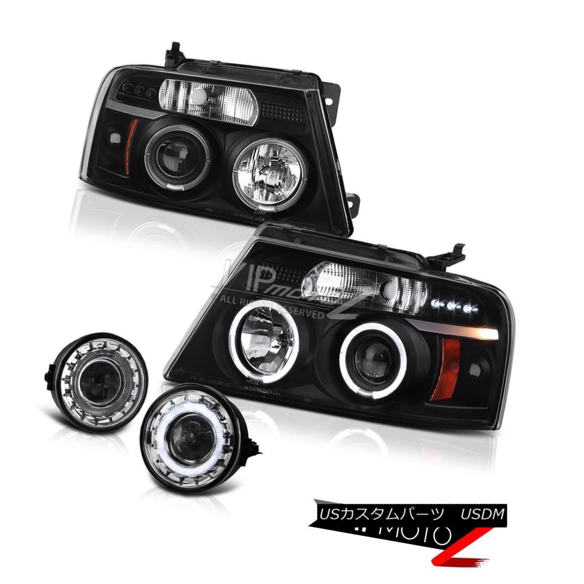 ヘッドライト FORD 2006-2008 F150 Truck Black 4x Angel Eye Headlights+Halo Projector Fog Light フォード2006-2008 F150トラックブラック4xエンジェルアイヘッドライト+ Hal oプロジェクターフォグライト 【並行輸入品】