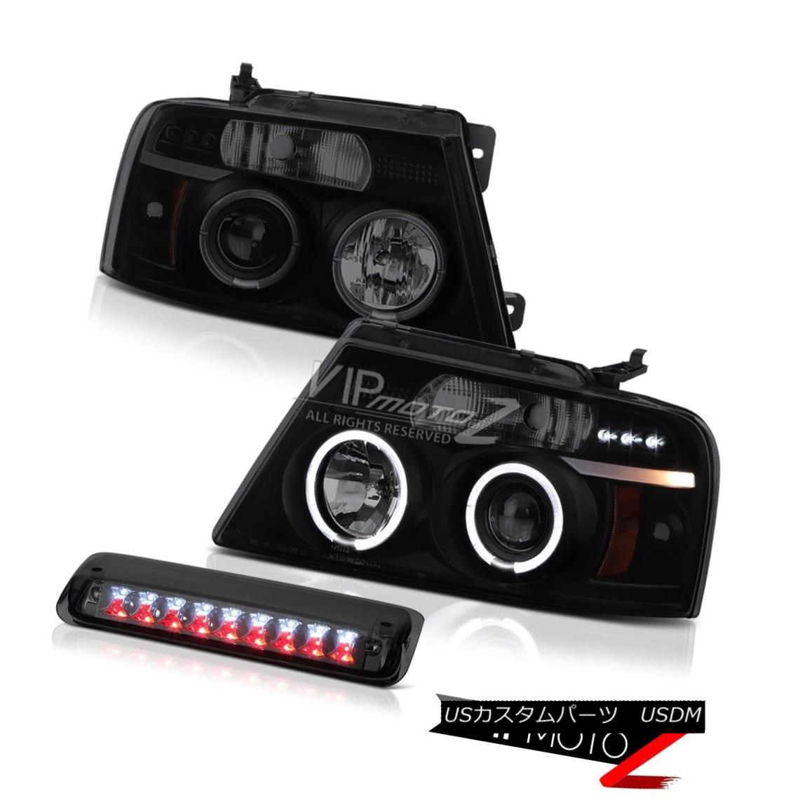 ヘッドライト 2004-2008 Ford F150 XL Roof Brake Lamp Darkest Smoke Headlamps LED Angel Eyes 2004-2008 Ford F150 XL屋根のブレーキランプDarkest Smoke Headlamps LEDエンジェルアイズ 【並行輸入品】