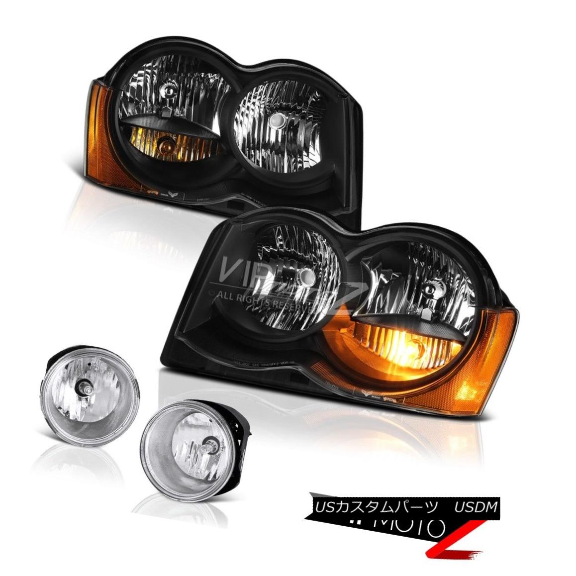 ヘッドライト 2008-2010 Jeep Grand Cherokee Overland Inky Black Headlights Euro Clear Foglamps 2008-2010ジープグランドチェロキーオーバーランドインキブラックヘッドライトユーロクリアフォグランプ 【並行輸入品】