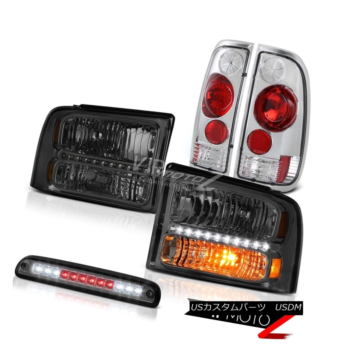 ヘッドライト 05 06 07 F250 Lariat Dark Smoke Headlights Rear Chrome Tail Lights High Stop LED 05 06 07 F250ラリアートダークスモークヘッドライトリアクロムテールライトハイストップLED 【並行輸入品】