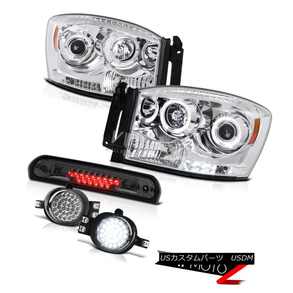 ヘッドライト Halo Rim Headlights Smoke DRL Bumper Fog 3rd Brake LED 2007 2008 Dodge Ram 1500 ハローリムヘッドライトスモークDRLバンパーフォグ3rdブレーキLED 2007 2008ダッジラム1500 【並行輸入品】
