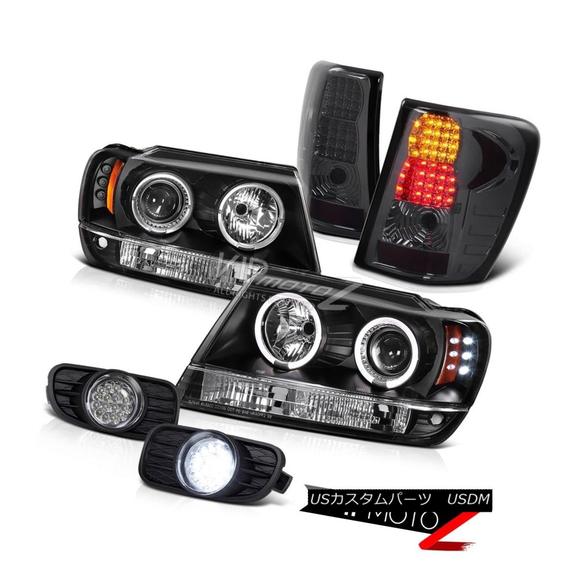 ヘッドライト 99-03 JeeP Grand Cherokee Black Halo Projector Headlamp+Tail Lights+LED Fog Lamp 99-03 JeePグランドチェロキーブラックハロープロジェクターヘッドランプ+テールライト+ LEDフォグランプ 【並行輸入品】