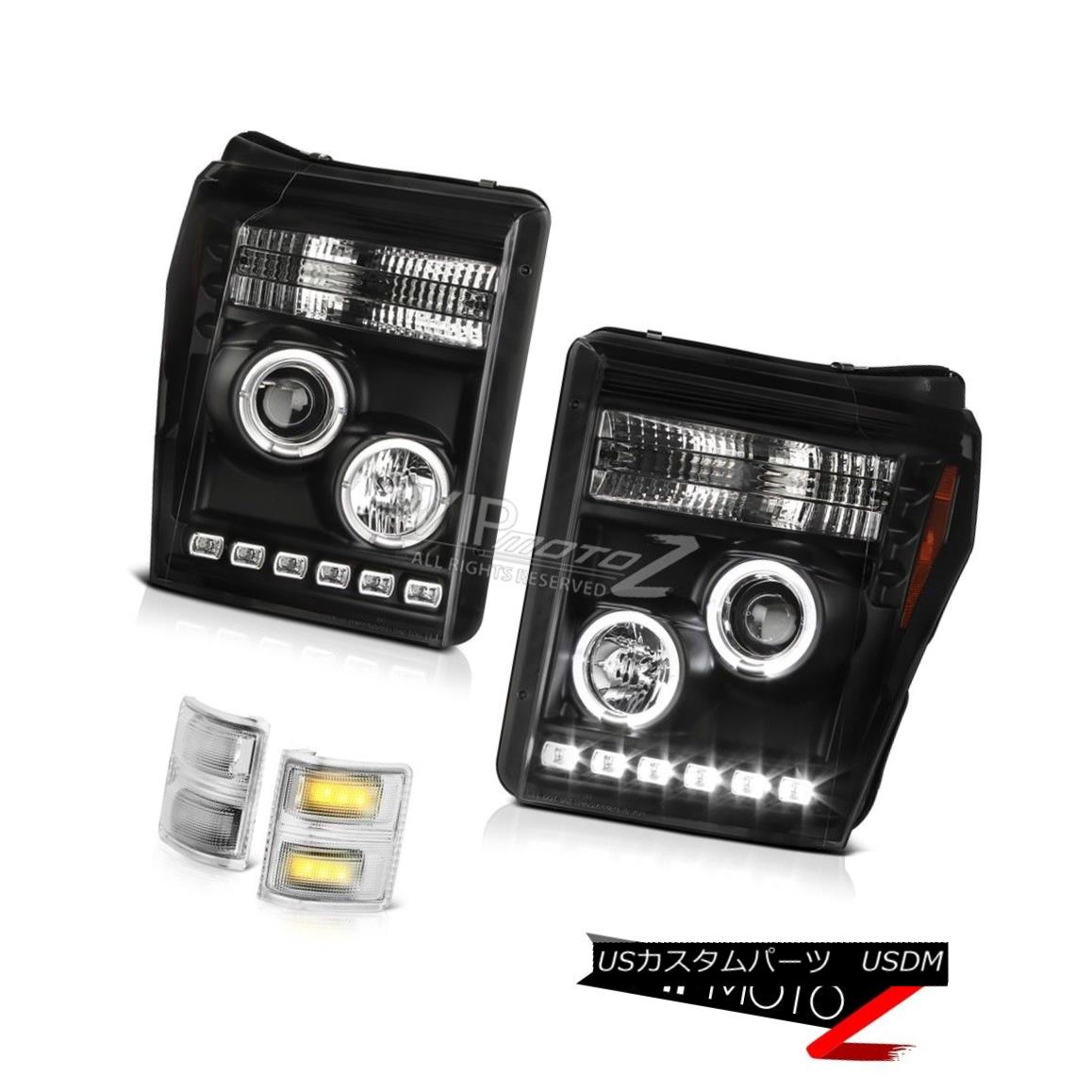 ヘッドライト 2011-2016 F350 XLT Mirror Signal Light Nighthawk Black Headlamps LED Halo Rim 2011-2016 F350 XLTミラーシグナルライトナイトホークブラックヘッドランプLEDハローリム 【並行輸入品】