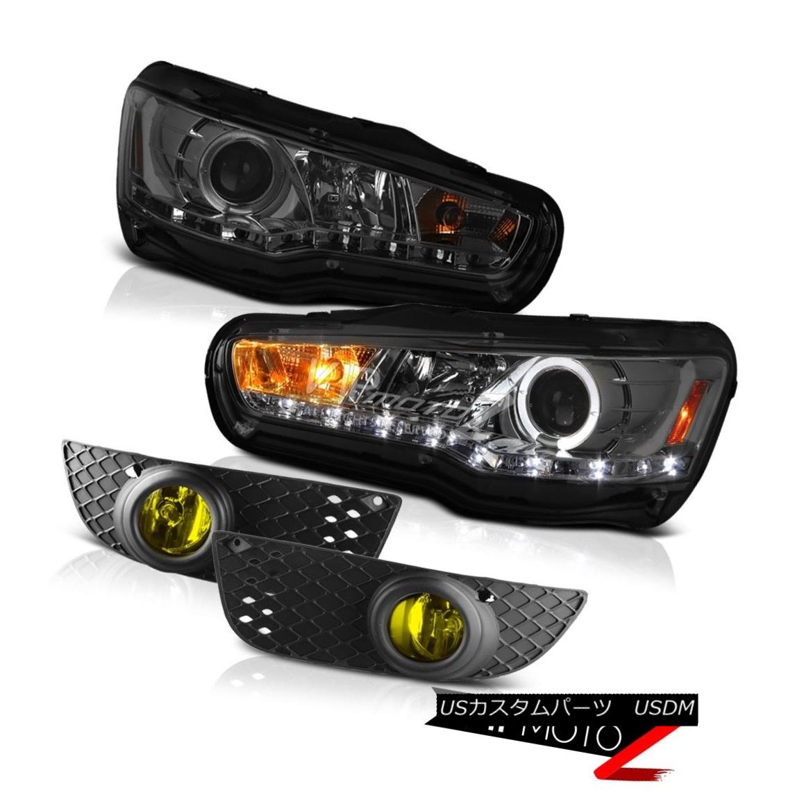 ヘッドライト Mitsubishi Lancer 2008-2012 Smoke LED DRL Halo Headlights Yellow Bumper Foglamps 三菱ランサー2008-2012煙LED DRLハローヘッドライトイエローバンパーフォグランプ 【並行輸入品】