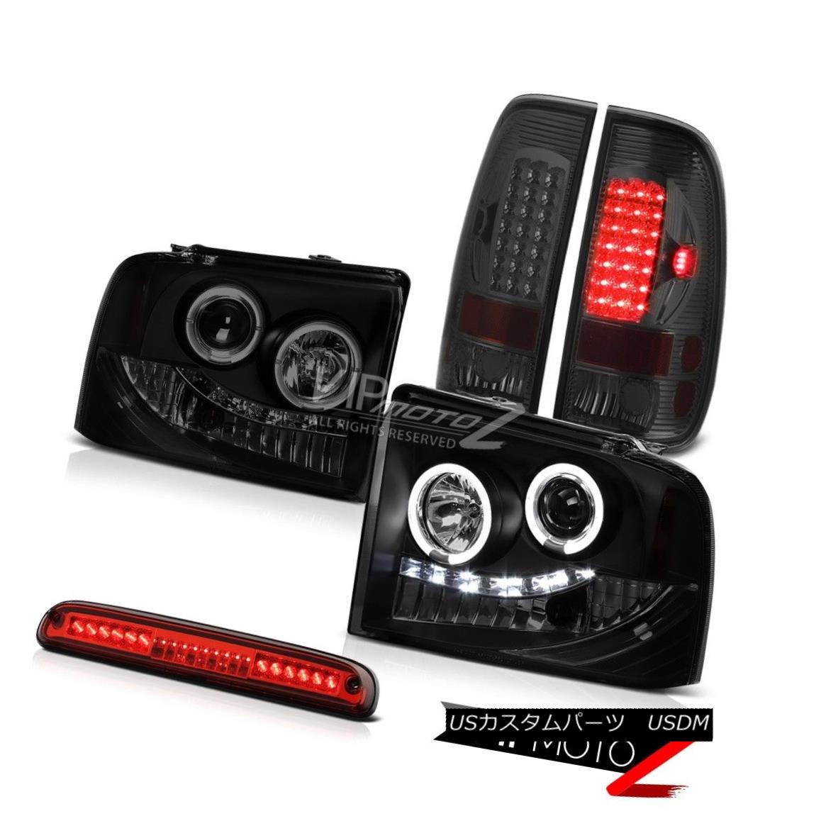 ヘッドライト 05-07 F350 5.4L Black Smoke Angel Eye Headlights LED Tail Lights Roof Brake Red 05-07 F350 5.4LブラックスモークエンジェルアイヘッドライトLEDテールライトルーフブレーキレッド 【並行輸入品】