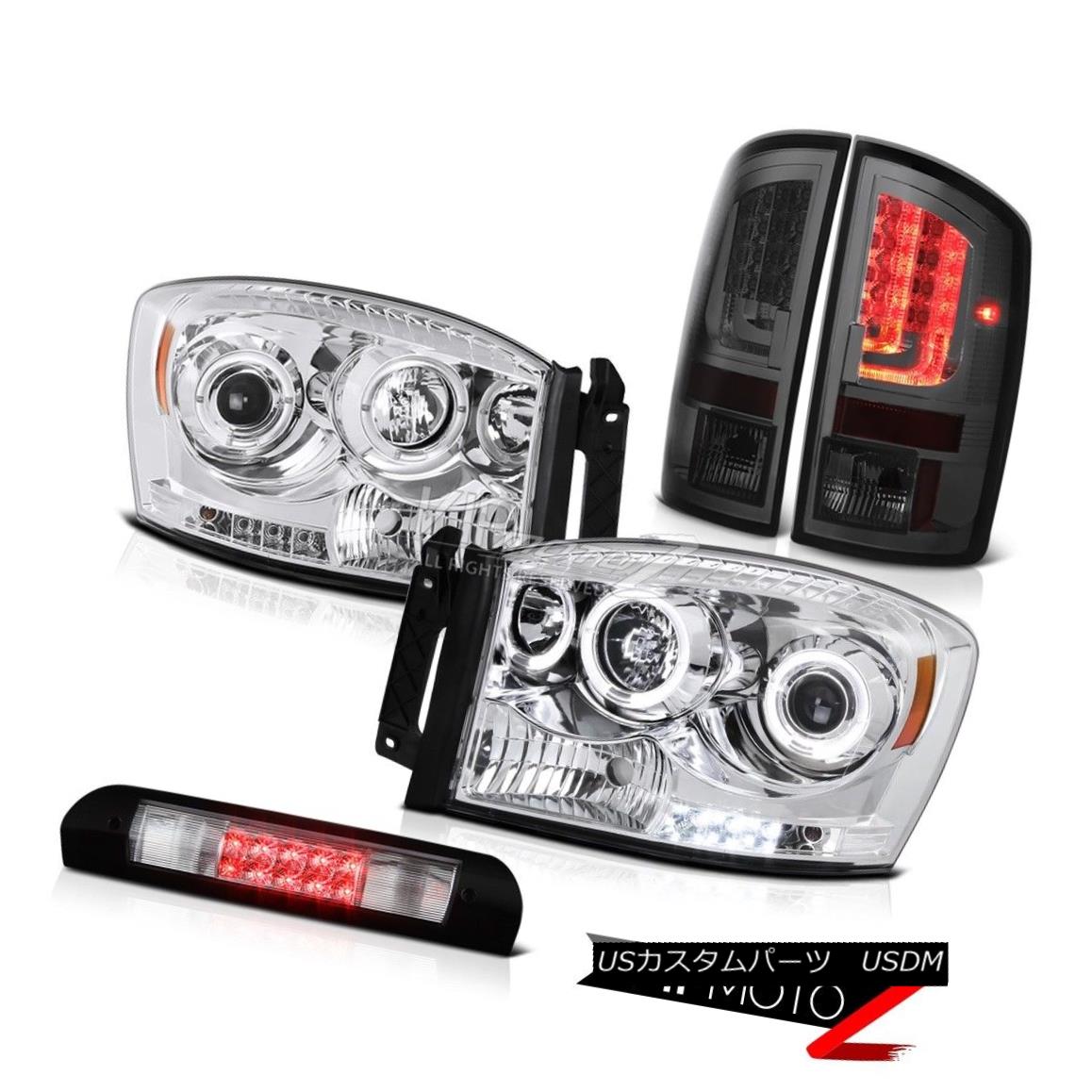 ヘッドライト 07-08 Dodge Ram 1500 ST Smoked Parking Brake Lights Headlamps 3RD Lamp Halo Rim 07-08ダッジラム1500 STスモークパーキングブレーキライトヘッドランプ3RDランプHalo Rim 【並行輸入品】