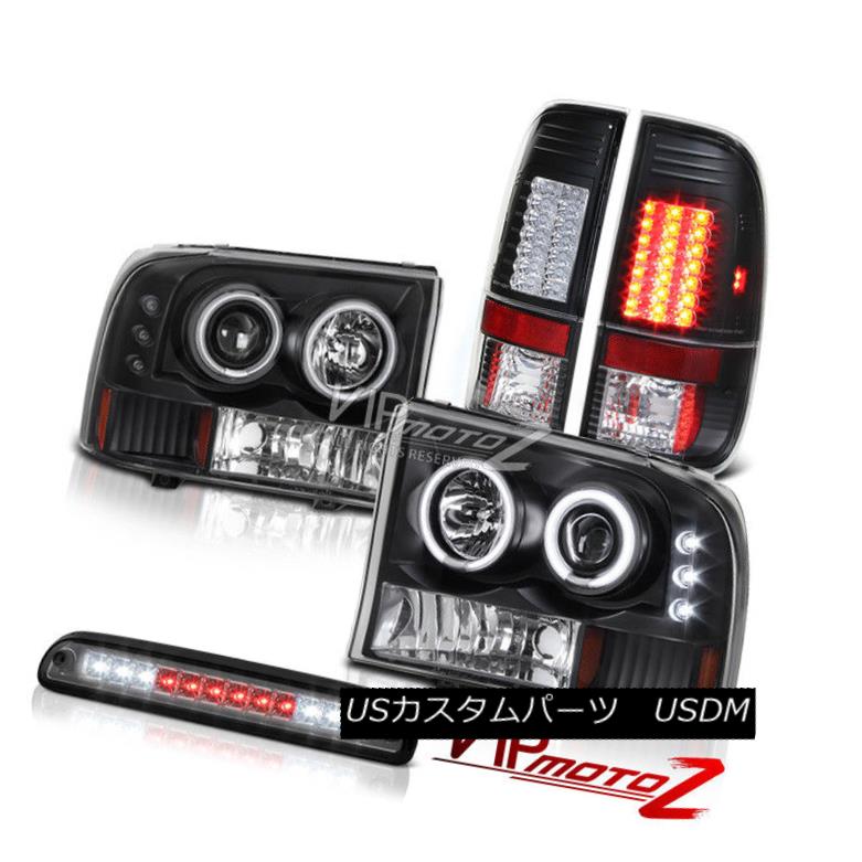 ヘッドライト Brightest CCFL Halo Headlights Tinted 3rd Brake LED Black Tail Light 99-04 F250 最も明るいCCFLハローヘッドライトは、3番目のブレーキLEDを暗くします。黒いテールライト99-04 F250 【並行輸入品】