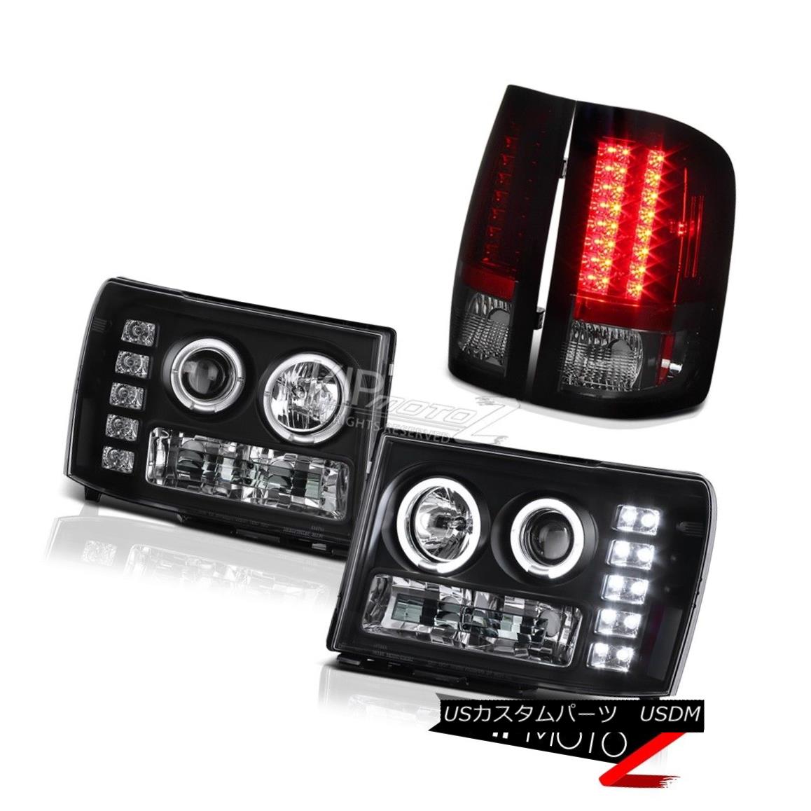 ヘッドライト GMC Sierra 3500HD Denali Black Angel Eye Headlights LED Bulbs Brake Tail Lights GMC Sierra 3500HDデナリブラックエンジェルアイヘッドライトLED電球ブレーキテールライト 【並行輸入品】