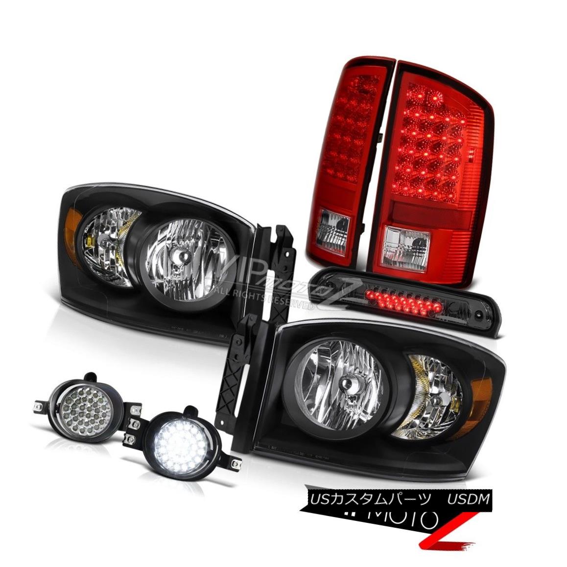 ヘッドライト 2007 2008 Ram ST Jet Black Headlights RED LED Tail Light DRL Fog Kit Roof Cargo 2007年ラムSTジェットブラックヘッドライトRED LEDテールライトDRLフォグキットルーフカーゴ 【並行輸入品】