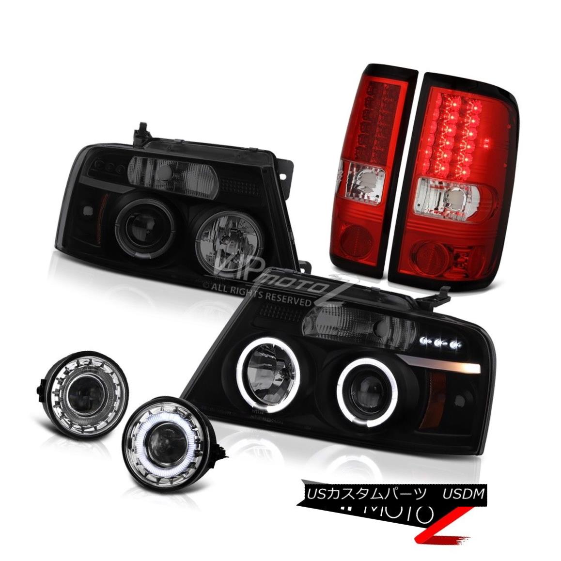 ヘッドライト Smoke Halo Headlight Red LED Signal Tail Lights Wiring Fog Lamp 2004-2008 F150 スモークハローヘッドライトレッドLED信号テールライト配線用フォグランプ2004-2008 F150 【並行輸入品】