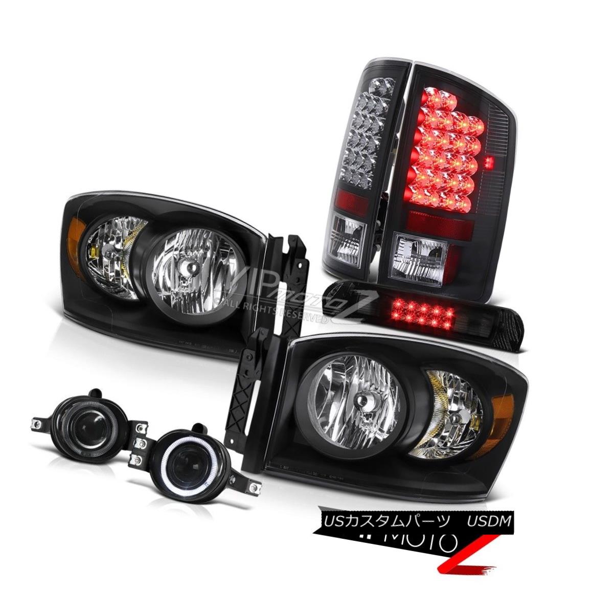 ヘッドライト Crystal Black Headlights Brake LED Tail Lights Glass Fog Stop 2007 2008 Ram Hemi クリスタルブラックヘッドライトブレーキLEDテールライトグラスフォッグストップ2007 2008ラムヘミ 【並行輸入品】