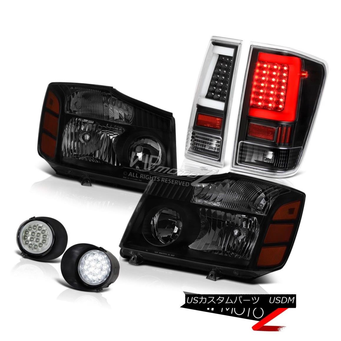 ヘッドライト 04-14 For Nissan Titan Sterling Chrome Led Spot Inky Black Rear Head Lights L+R 04-14日産タイタンスターリングクロムLed Spot InkyブラックリアヘッドライトL + R 【並行輸入品】