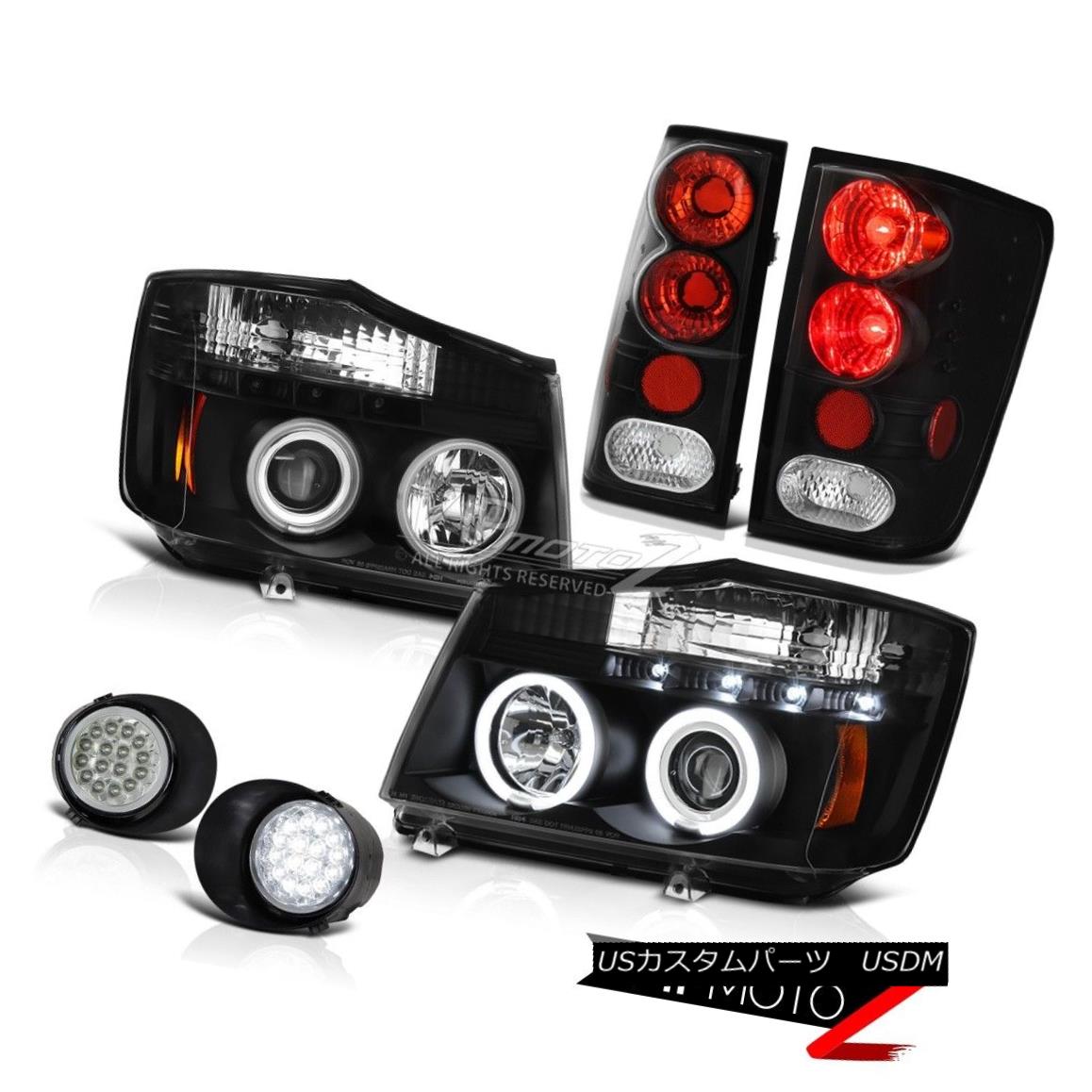 ヘッドライト For 2004-2015 Titan Halo CCFL Projector Headlamp Black Tail Light Wiring+LED Fog 2004年?2015年Titan Halo CCFLプロジェクターヘッドランプブラックテールライト配線+ LEDフォグ 【並行輸入品】